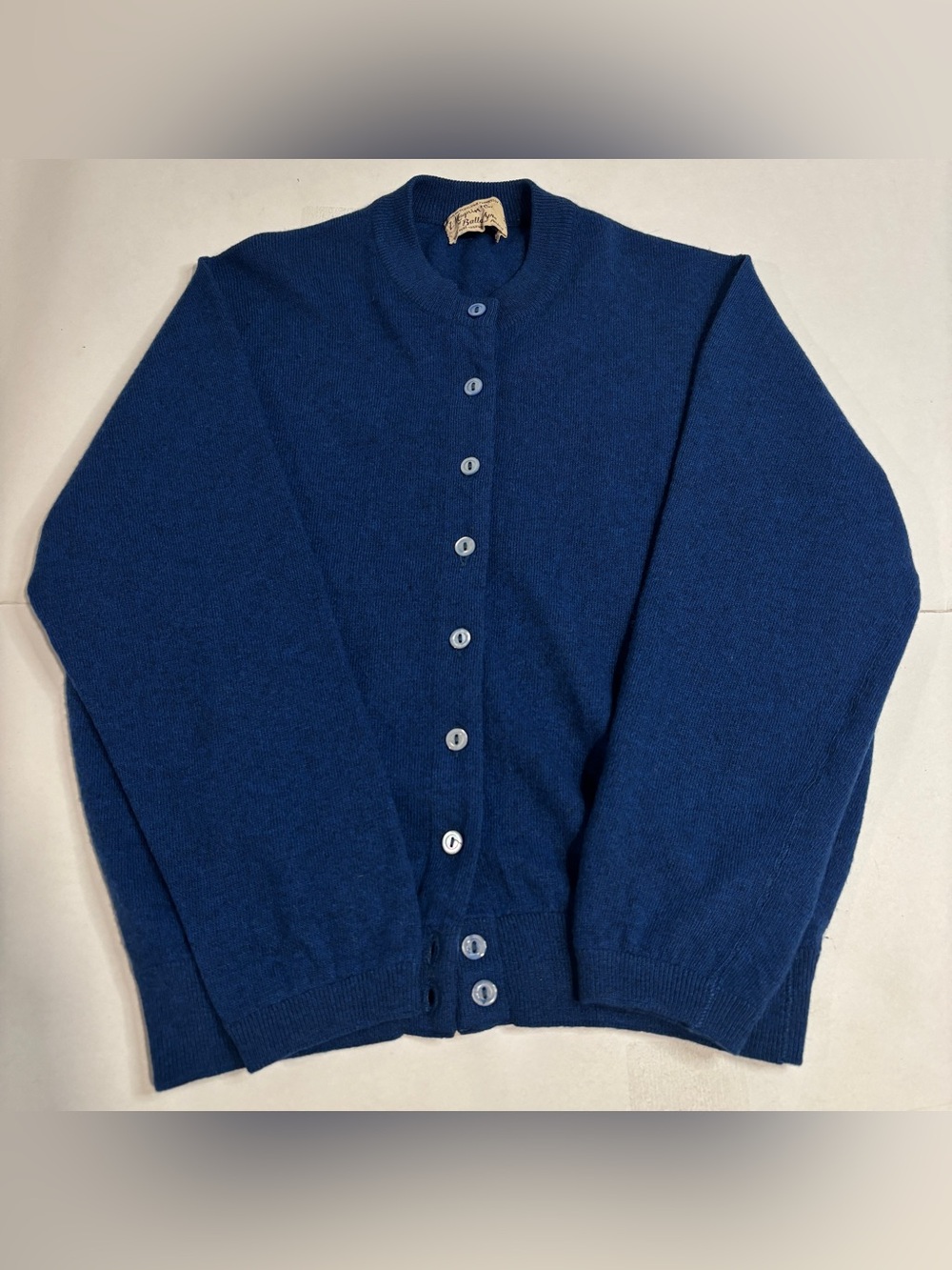 VTG Ballantyne Women's Cashmere Cardigan Navy Blue Made in Scotland Size XS